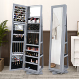 360 ° Rotatable 2-in-1 Lockable Jewelry Cabinet with Full-Length Mirror-Gray