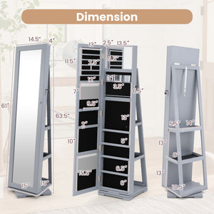 360 ° Rotatable 2-in-1 Lockable Jewelry Cabinet with Full-Length Mirror-Gray