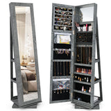 360 ° Rotatable 2-in-1 Lockable Jewelry Cabinet with Full-Length Mirror-Green