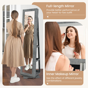 360 ° Rotatable 2-in-1 Lockable Jewelry Cabinet with Full-Length Mirror-Green