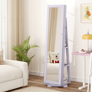 360 ° Rotatable 2-in-1 Lockable Jewelry Cabinet with Full-Length Mirror-Purple