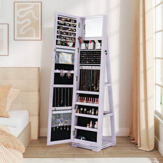 360 ° Rotatable 2-in-1 Lockable Jewelry Cabinet with Full-Length Mirror-Purple
