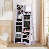 360 ° Rotatable 2-in-1 Lockable Jewelry Cabinet with Full-Length Mirror-Purple