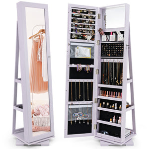 360 ° Rotatable 2-in-1 Lockable Jewelry Cabinet with Full-Length Mirror-Purple