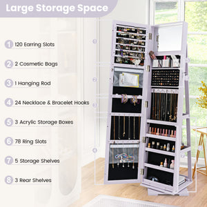 360 ° Rotatable 2-in-1 Lockable Jewelry Cabinet with Full-Length Mirror-Purple