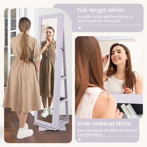 360 ° Rotatable 2-in-1 Lockable Jewelry Cabinet with Full-Length Mirror-Purple