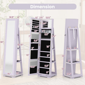 360 ° Rotatable 2-in-1 Lockable Jewelry Cabinet with Full-Length Mirror-Purple