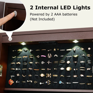 Lockable Mirrored Jewelry Cabinet with Stand and Led Lights-Brown