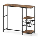 Long Bar Table Bar Height Dining Table with Storage Shelves-Rustic Brown