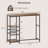 Long Bar Table Bar Height Dining Table with Storage Shelves-Rustic Brown