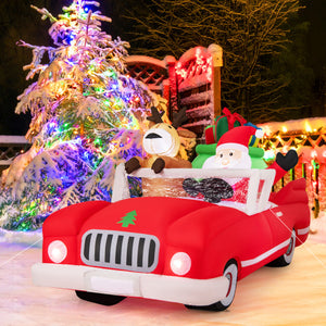 7.7 Feet Long Christmas Inflatable Santa Claus and Reindeer Riding Red Car with Gift Bag and 9 LED White Lights