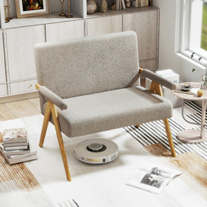 Loveseat Sofa with Armrests and Wooden Legs-Gray