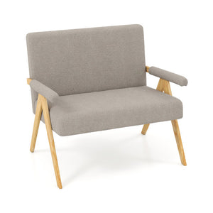 Loveseat Sofa with Armrests and Wooden Legs-Gray
