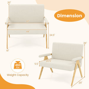 Loveseat Sofa with Armrests and Wooden Legs-Beige