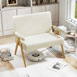 Loveseat Sofa with Armrests and Wooden Legs-Beige