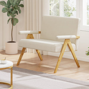 Loveseat Sofa with Armrests and Wooden Legs-Beige