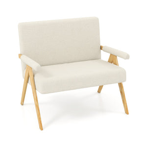 Loveseat Sofa with Armrests and Wooden Legs-Beige