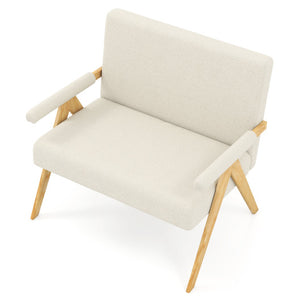 Loveseat Sofa with Armrests and Wooden Legs-Beige