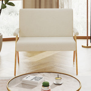 Loveseat Sofa with Armrests and Wooden Legs-Beige