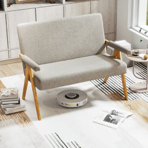 Loveseat Sofa with Armrests and Wooden Legs-Gray