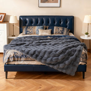 Luxury Fuzzy Plush Rabbit Fur Bubble Blanket for Armchair-Gray