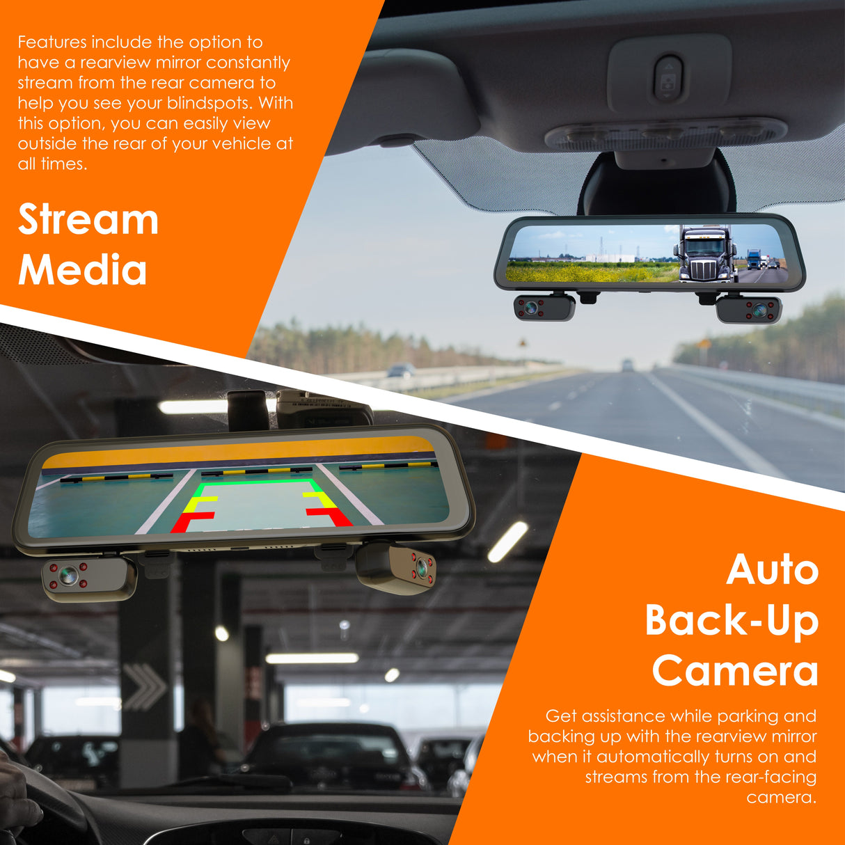 Rexing M4 4-CHANNEL MIRROR DASH CAM 12” Touch Screen Mirror Dash Cam, 1080p with GPS