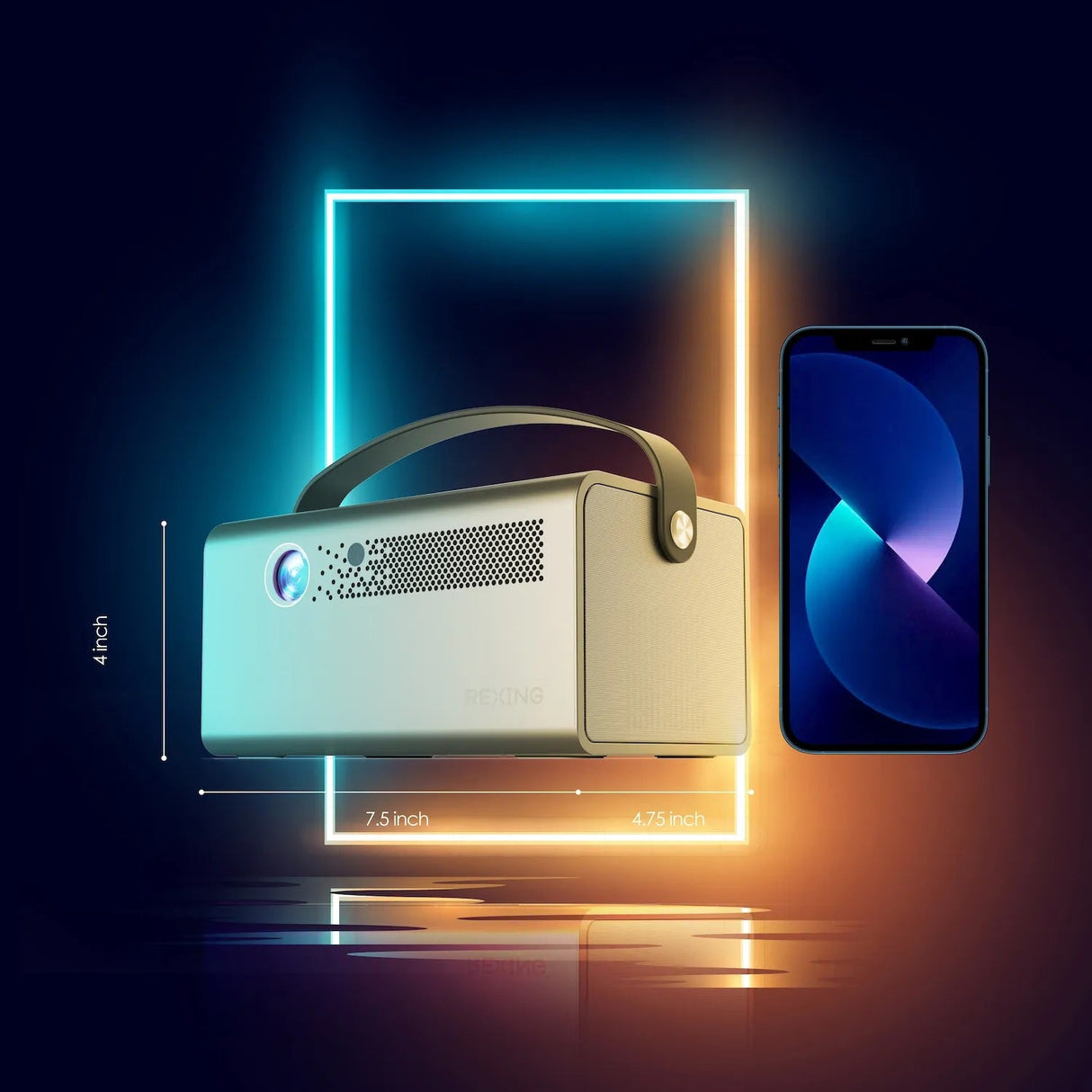 Rexing PV7 Pro Smart DLP Projector 600ANSI with 3D Projection, Wi-Fi, Bluetooth