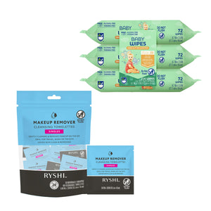 Everyday Care & Clean Bundle: Baby Wipes with Aloe + Makeup Remover Cleansing Towelettes by Pursonic