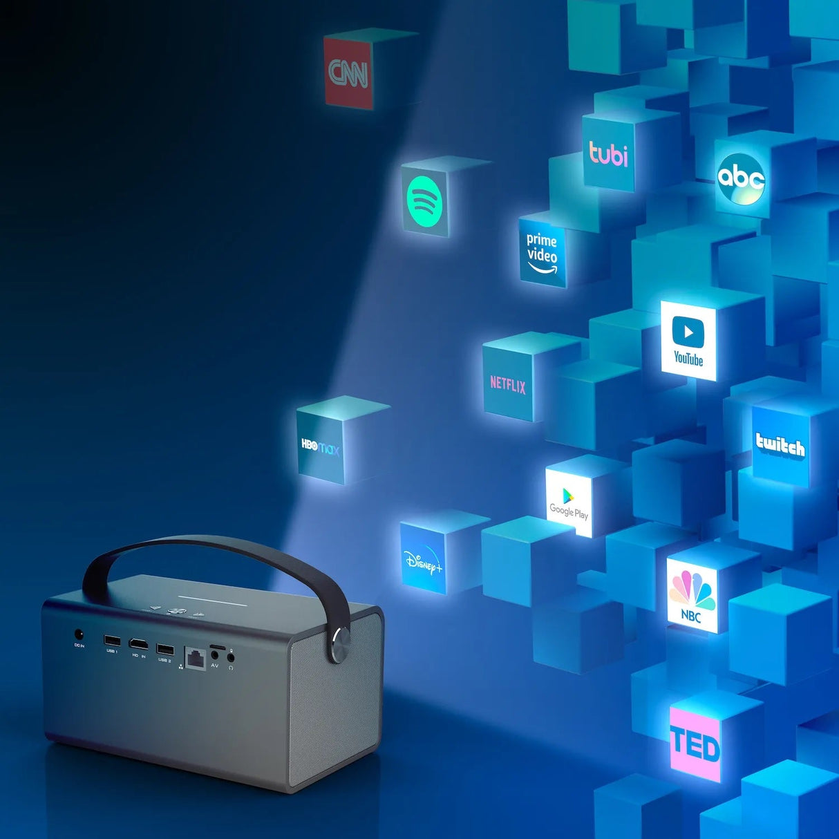 Rexing PV7 Pro Smart DLP Projector 600ANSI with 3D Projection, Wi-Fi, Bluetooth