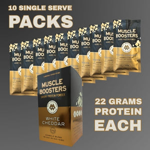 Muscle Boosters White Cheddar Box - Organic Grass-Fed Whey Protein Isolate (10 Single Serve Packs)