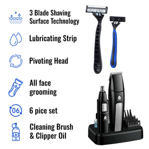 Mario Lopez Ultimate Grooming Set – 10-Piece Hair, Beard & Body Grooming Kit + Disposable Razors by Pursonic