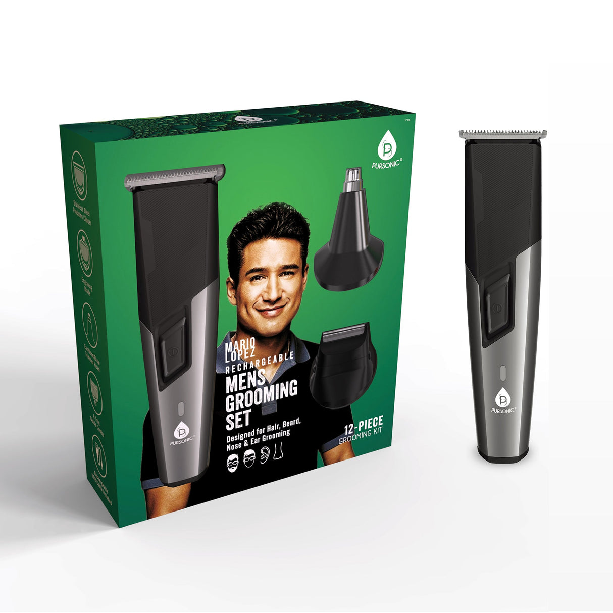 Mario Lopez Rechargeable Men's Grooming Set - Complete Hair, Beard, Nose, and Ear Grooming Kit by Pursonic