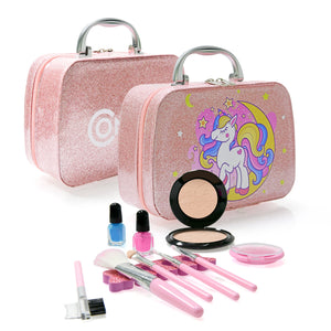 Contixo Pretend Play Kids Makeup Set w/ Sparkle Unicorn Case, Girl Toys for Ages 3+, Brushes, Nail Polish, Blush & Built-In Mirror, Safe & Non-Toxic by Contixo
