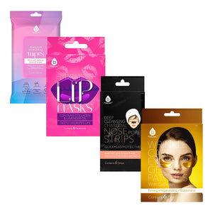Pursonic Radiant Skin & Lip Care Bundle – Makeup Removal Wipes, Wrinkle Care Eye Gel Patches, Hydrating Lip Masks, & Deep Cleansing Charcoal Nose Strips by Pursonic