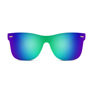 FEISEDY Sunglasses, Rimless Mirrored Sun Glasses with Reflective One-Piece Lens, B4114 Green Blue Mirror 62 Millimeters