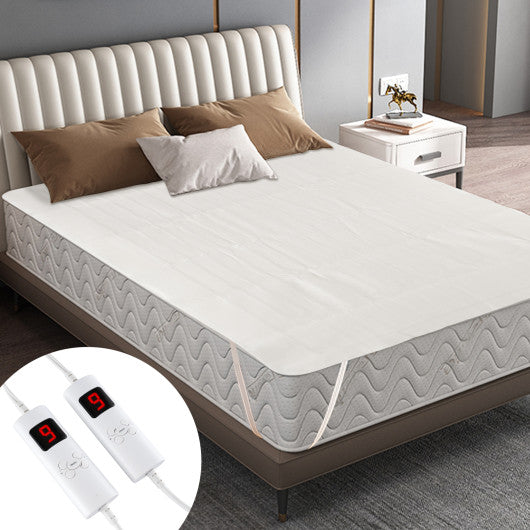 Machine Washable Electric Bed Warmer with Dual Controller 9 Heat Setting and 9-Hour Auto Off and Overheat Protection-Queen Size