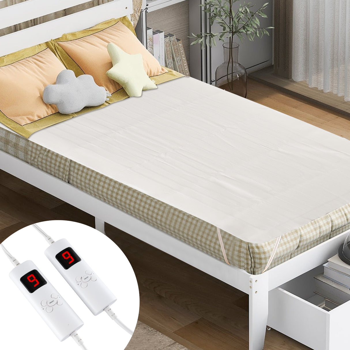 Machine Washable Electric Bed Warmer with Dual Controller 9 Heat Setting and 9-Hour Auto Off and Overheat Protection-Full Size