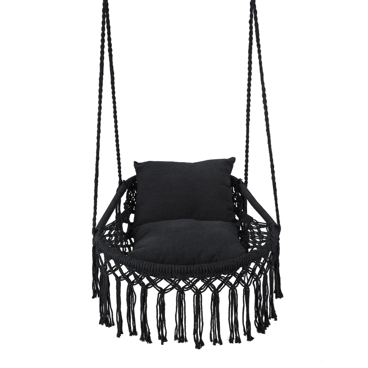 Macrame Swing Chair Hammock Chair with 2 Removable Cushions-Black