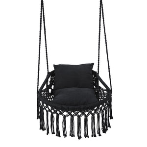 Macrame Swing Chair Hammock Chair with 2 Removable Cushions-Black