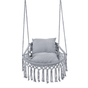 Macrame Swing Chair Hammock Chair with 2 Removable Cushions-Grey