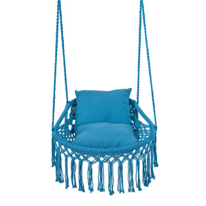 Macrame Swing Chair Hammock Chair with 2 Removable Cushions-Navy