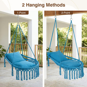 Macrame Swing Chair Hammock Chair with 2 Removable Cushions-Navy