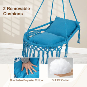 Macrame Swing Chair Hammock Chair with 2 Removable Cushions-Navy