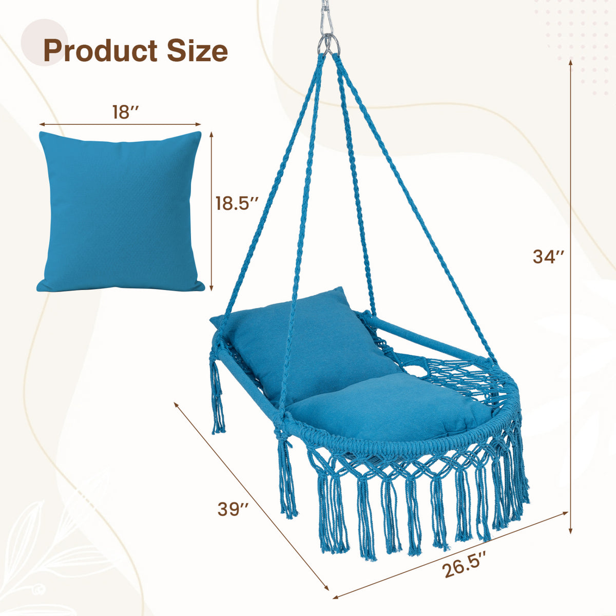 Macrame Swing Chair Hammock Chair with 2 Removable Cushions-Navy