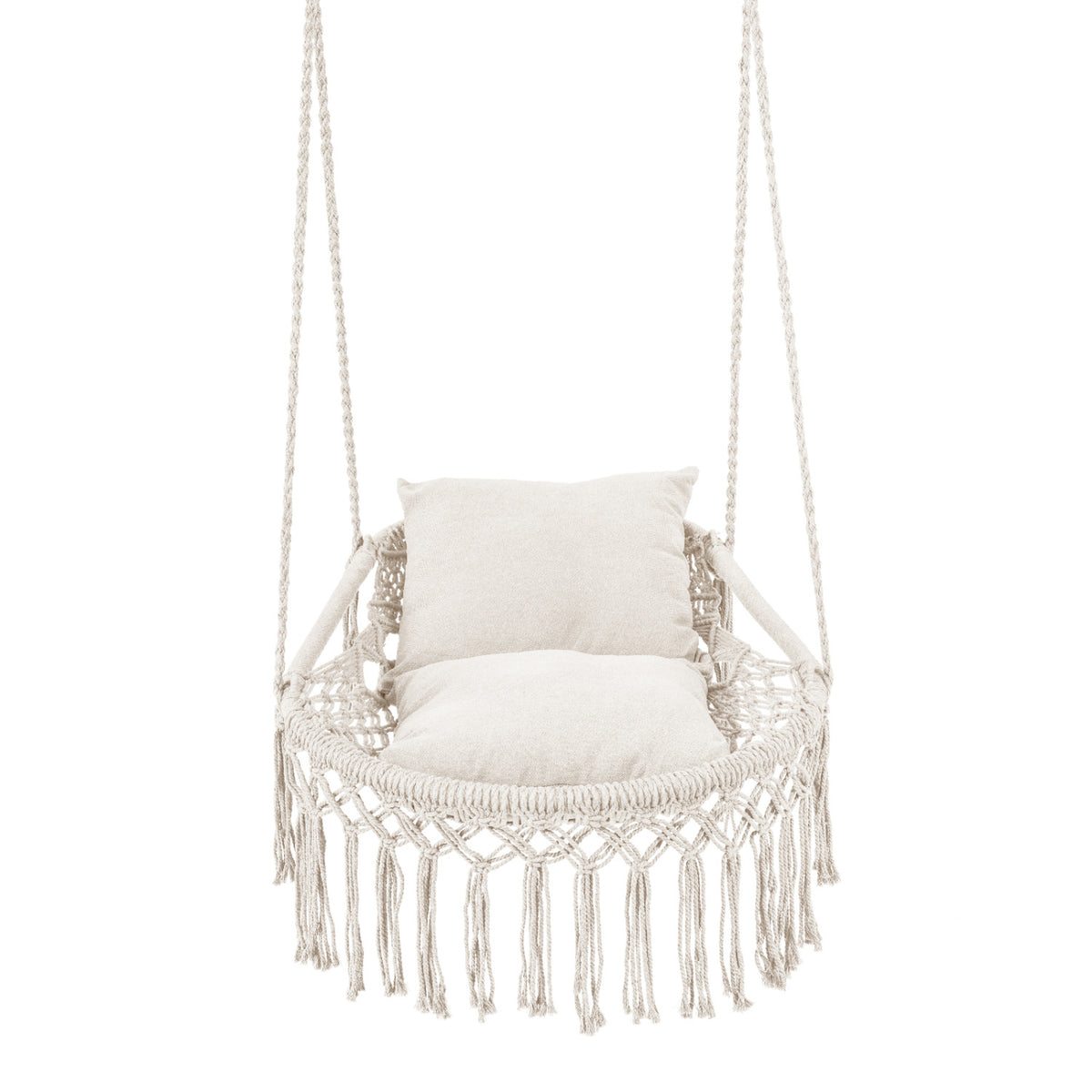 Macrame Swing Chair Hammock Chair with 2 Removable Cushions-Beige
