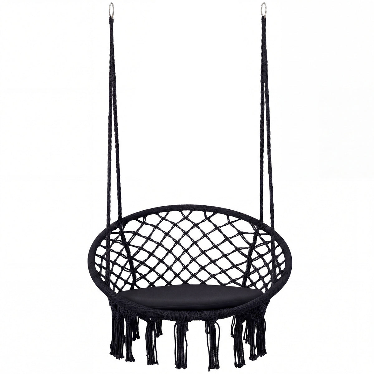 Macrame Swing Chair Hammock Chair with Round Seat Cushion-Black