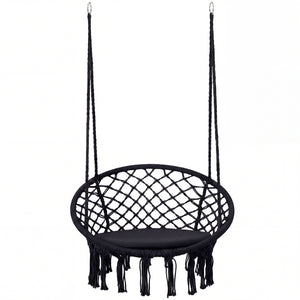 Macrame Swing Chair Hammock Chair with Round Seat Cushion-Black