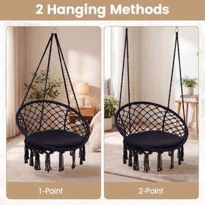 Macrame Swing Chair Hammock Chair with Round Seat Cushion-Black