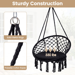 Macrame Swing Chair Hammock Chair with Round Seat Cushion-Black