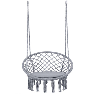 Macrame Swing Chair Hammock Chair with Round Seat Cushion-Grey